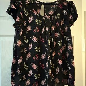 Papermoon Black Blouse with Multicolor Floral Design